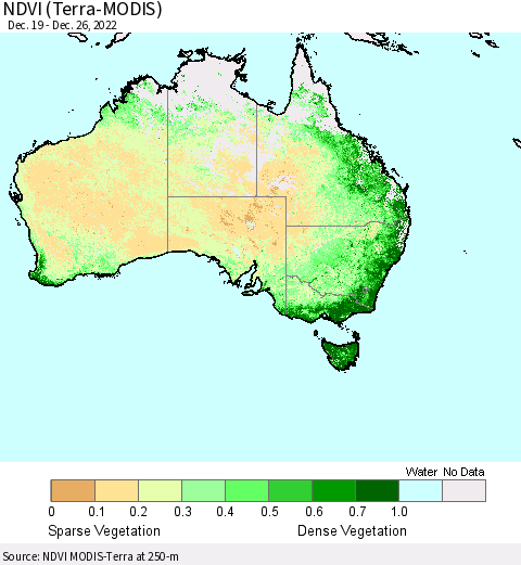 Australia NDVI (Terra-MODIS) Thematic Map For 12/19/2022 - 12/26/2022