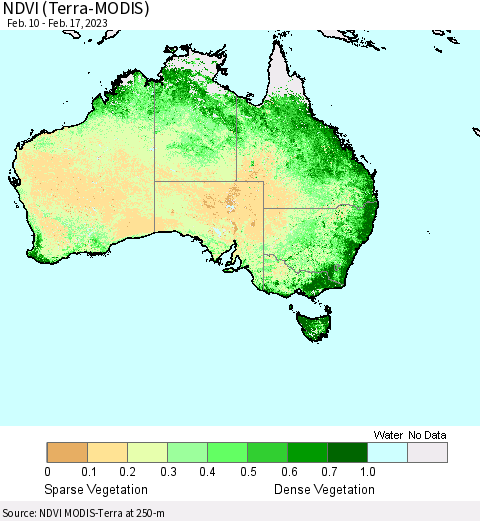 Australia NDVI (Terra-MODIS) Thematic Map For 2/10/2023 - 2/17/2023