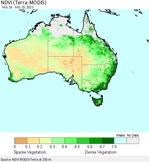Australia NDVI (Terra-MODIS) Thematic Map For 2/18/2023 - 2/25/2023