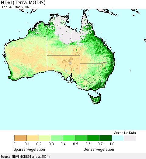 Australia NDVI (Terra-MODIS) Thematic Map For 2/26/2023 - 3/5/2023