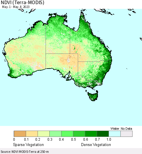 Australia NDVI (Terra-MODIS) Thematic Map For 5/1/2023 - 5/8/2023