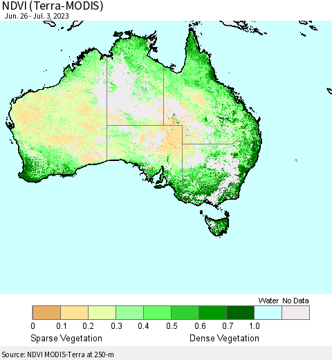 Australia NDVI (Terra-MODIS) Thematic Map For 6/26/2023 - 7/3/2023