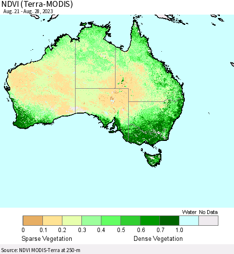 Australia NDVI (Terra-MODIS) Thematic Map For 8/21/2023 - 8/28/2023