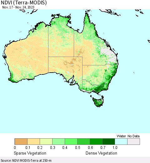 Australia NDVI (Terra-MODIS) Thematic Map For 11/17/2023 - 11/24/2023