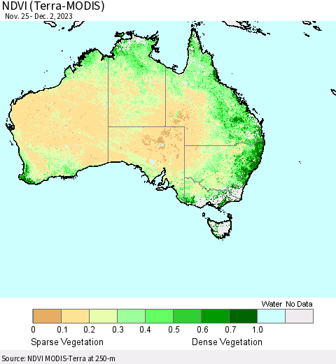 Australia NDVI (Terra-MODIS) Thematic Map For 11/25/2023 - 12/2/2023