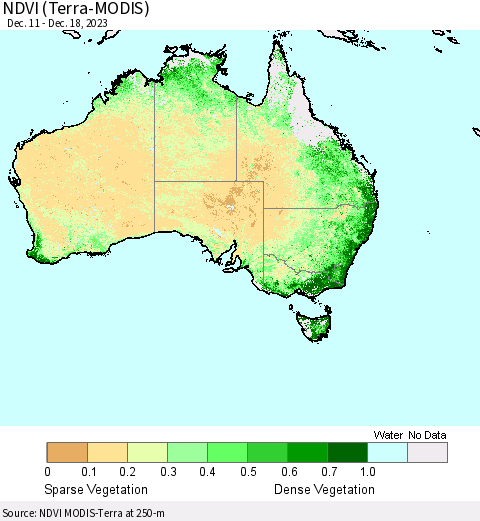 Australia NDVI (Terra-MODIS) Thematic Map For 12/11/2023 - 12/18/2023