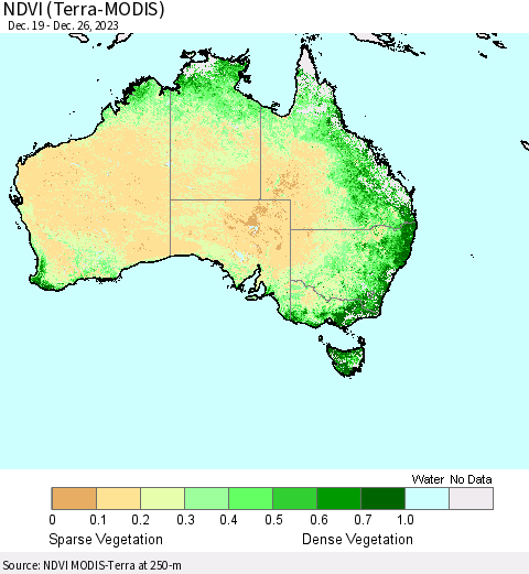 Australia NDVI (Terra-MODIS) Thematic Map For 12/19/2023 - 12/26/2023