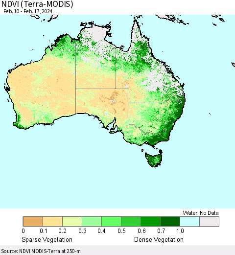 Australia NDVI (Terra-MODIS) Thematic Map For 2/10/2024 - 2/17/2024