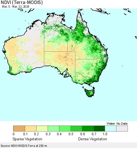 Australia NDVI (Terra-MODIS) Thematic Map For 3/5/2024 - 3/12/2024