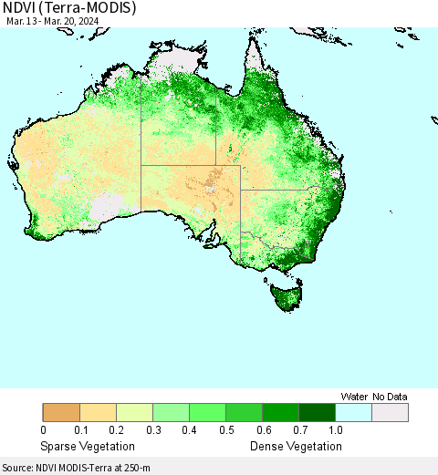 Australia NDVI (Terra-MODIS) Thematic Map For 3/13/2024 - 3/20/2024