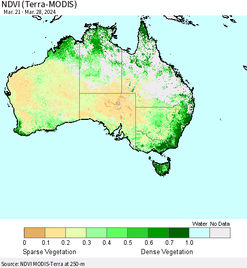 Australia NDVI (Terra-MODIS) Thematic Map For 3/21/2024 - 3/28/2024