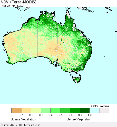 Australia NDVI (Terra-MODIS) Thematic Map For 3/29/2024 - 4/5/2024
