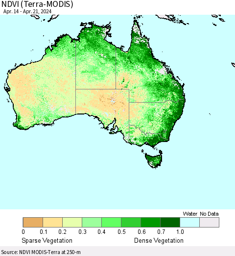 Australia NDVI (Terra-MODIS) Thematic Map For 4/14/2024 - 4/21/2024