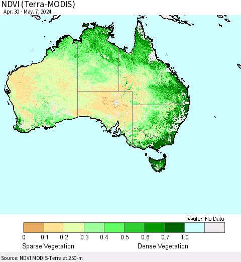 Australia NDVI (Terra-MODIS) Thematic Map For 4/30/2024 - 5/7/2024
