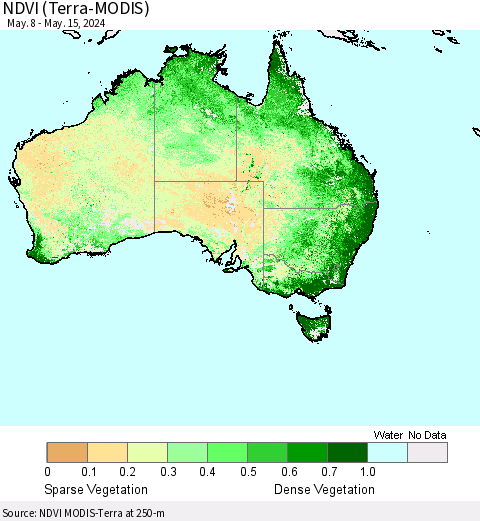 Australia NDVI (Terra-MODIS) Thematic Map For 5/8/2024 - 5/15/2024