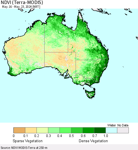 Australia NDVI (Terra-MODIS) Thematic Map For 5/16/2024 - 5/23/2024
