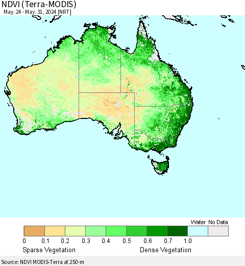 Australia NDVI (Terra-MODIS) Thematic Map For 5/24/2024 - 5/31/2024
