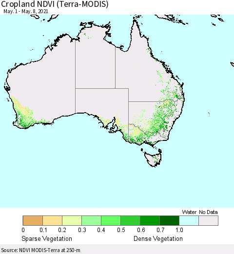 Australia Cropland NDVI (Terra-MODIS) Thematic Map For 5/1/2021 - 5/8/2021