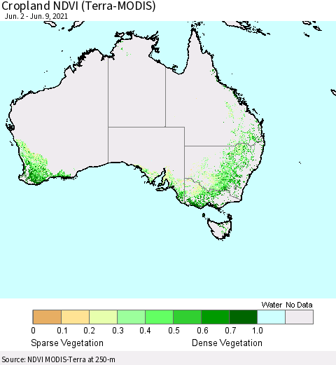 Australia Cropland NDVI (Terra-MODIS) Thematic Map For 6/2/2021 - 6/9/2021