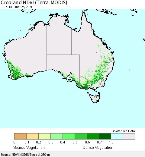 Australia Cropland NDVI (Terra-MODIS) Thematic Map For 6/18/2021 - 6/25/2021