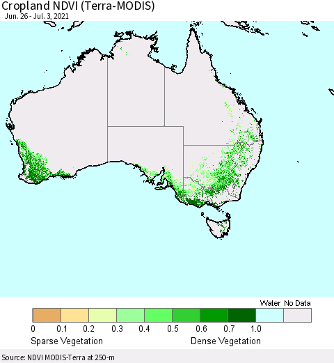 Australia Cropland NDVI (Terra-MODIS) Thematic Map For 6/26/2021 - 7/3/2021