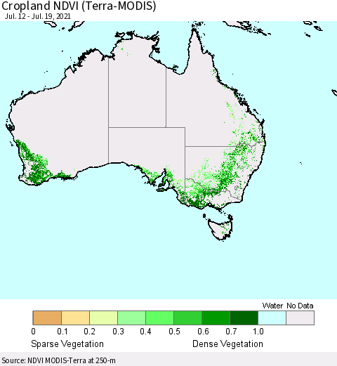 Australia Cropland NDVI (Terra-MODIS) Thematic Map For 7/12/2021 - 7/19/2021
