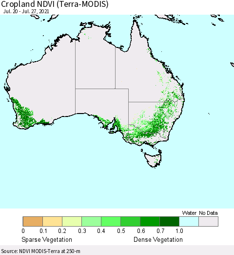 Australia Cropland NDVI (Terra-MODIS) Thematic Map For 7/20/2021 - 7/27/2021