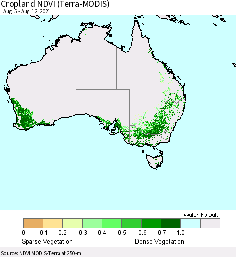 Australia Cropland NDVI (Terra-MODIS) Thematic Map For 8/5/2021 - 8/12/2021