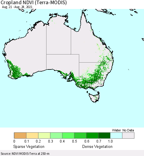 Australia Cropland NDVI (Terra-MODIS) Thematic Map For 8/21/2021 - 8/28/2021