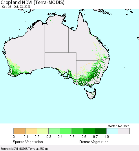 Australia Cropland NDVI (Terra-MODIS) Thematic Map For 10/16/2021 - 10/23/2021