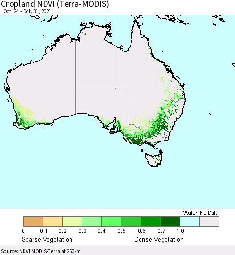 Australia Cropland NDVI (Terra-MODIS) Thematic Map For 10/24/2021 - 10/31/2021
