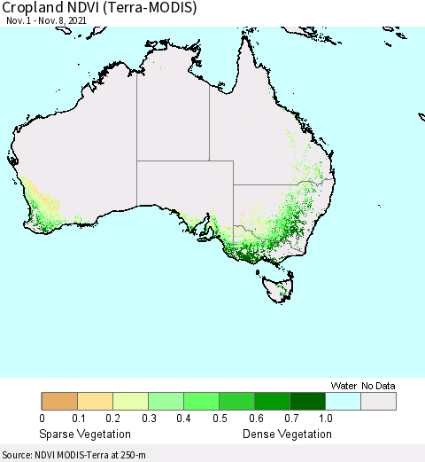 Australia Cropland NDVI (Terra-MODIS) Thematic Map For 11/1/2021 - 11/8/2021