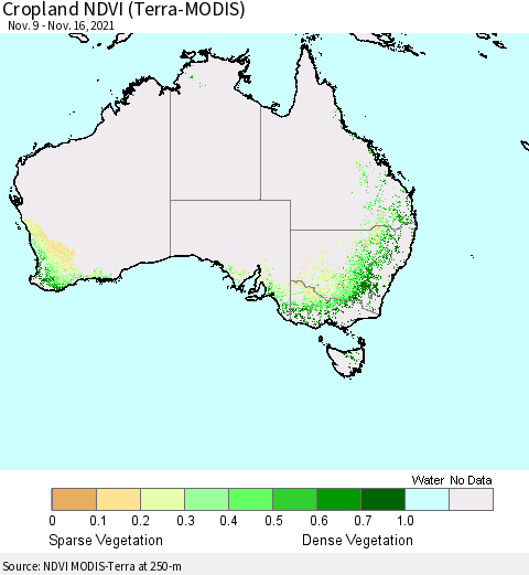 Australia Cropland NDVI (Terra-MODIS) Thematic Map For 11/9/2021 - 11/16/2021