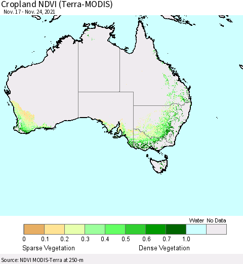 Australia Cropland NDVI (Terra-MODIS) Thematic Map For 11/17/2021 - 11/24/2021