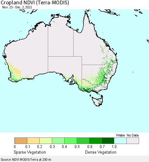 Australia Cropland NDVI (Terra-MODIS) Thematic Map For 11/25/2021 - 12/2/2021