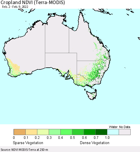 Australia Cropland NDVI (Terra-MODIS) Thematic Map For 2/2/2022 - 2/9/2022