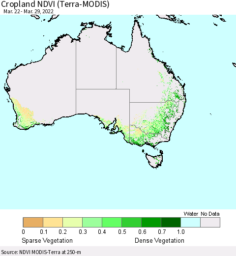 Australia Cropland NDVI (Terra-MODIS) Thematic Map For 3/22/2022 - 3/29/2022
