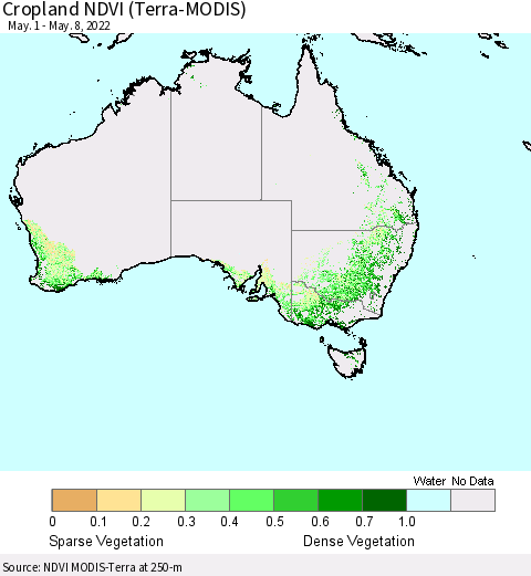 Australia Cropland NDVI (Terra-MODIS) Thematic Map For 5/1/2022 - 5/8/2022
