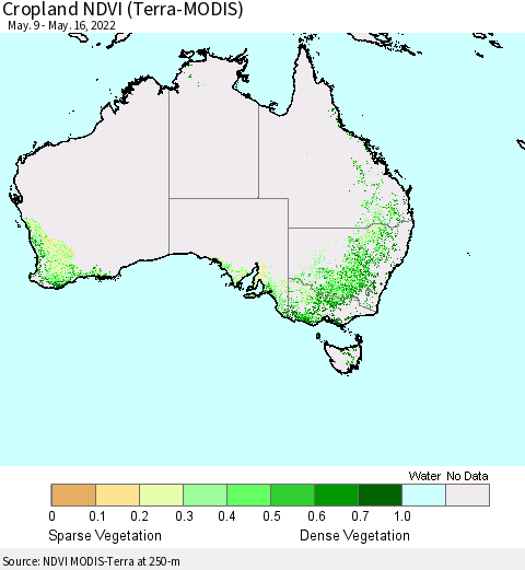 Australia Cropland NDVI (Terra-MODIS) Thematic Map For 5/9/2022 - 5/16/2022