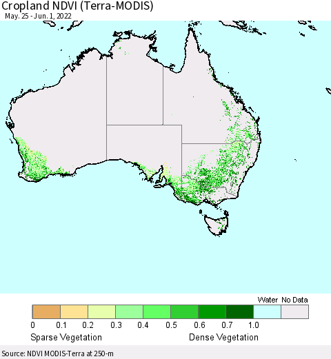 Australia Cropland NDVI (Terra-MODIS) Thematic Map For 5/25/2022 - 6/1/2022