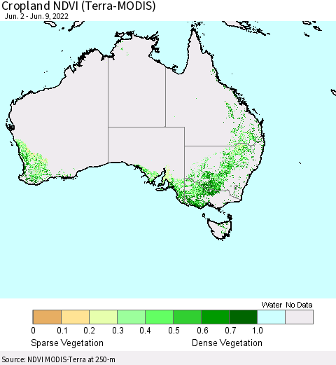 Australia Cropland NDVI (Terra-MODIS) Thematic Map For 6/2/2022 - 6/9/2022