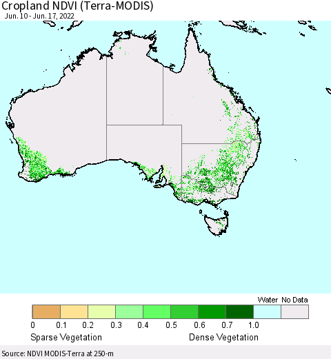 Australia Cropland NDVI (Terra-MODIS) Thematic Map For 6/10/2022 - 6/17/2022