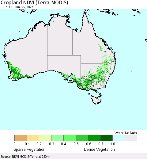 Australia Cropland NDVI (Terra-MODIS) Thematic Map For 6/18/2022 - 6/25/2022
