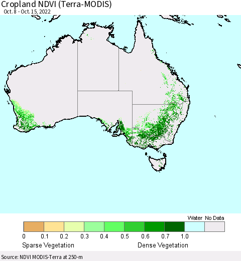 Australia Cropland NDVI (Terra-MODIS) Thematic Map For 10/8/2022 - 10/15/2022
