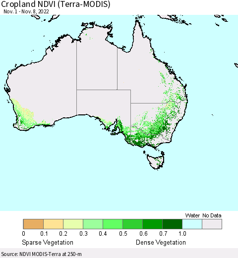 Australia Cropland NDVI (Terra-MODIS) Thematic Map For 11/1/2022 - 11/8/2022