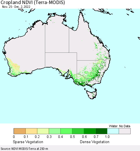 Australia Cropland NDVI (Terra-MODIS) Thematic Map For 11/25/2022 - 12/2/2022