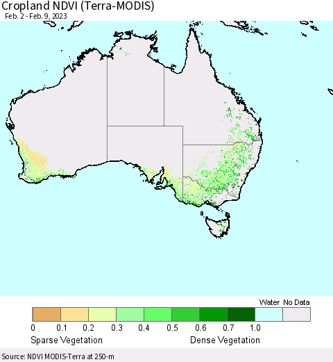 Australia Cropland NDVI (Terra-MODIS) Thematic Map For 2/2/2023 - 2/9/2023