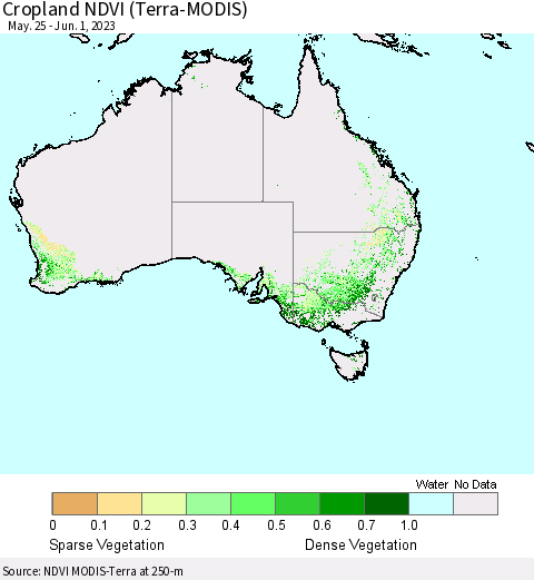 Australia Cropland NDVI (Terra-MODIS) Thematic Map For 5/25/2023 - 6/1/2023