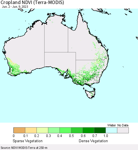Australia Cropland NDVI (Terra-MODIS) Thematic Map For 6/2/2023 - 6/9/2023
