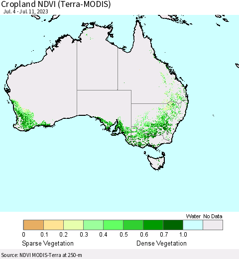 Australia Cropland NDVI (Terra-MODIS) Thematic Map For 7/4/2023 - 7/11/2023